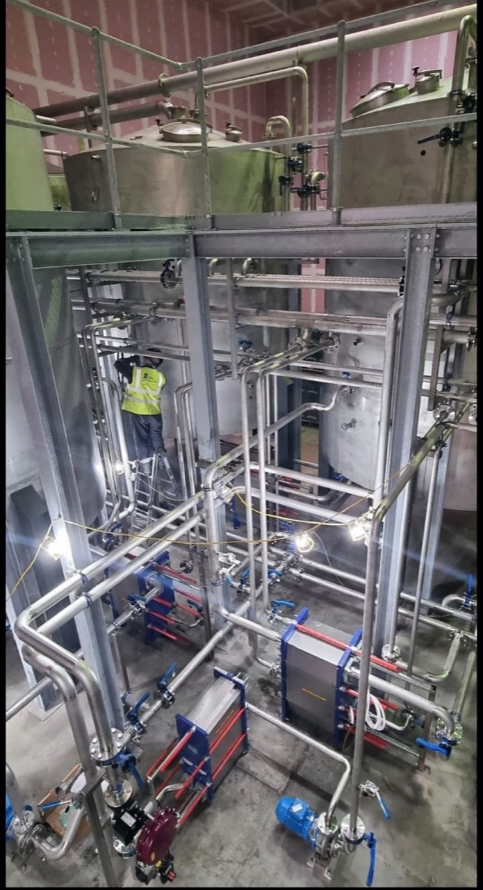 Stainless pipework and support frame at the distillery