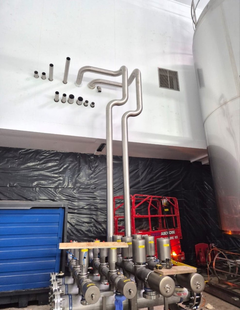 Stainless pipework run on site